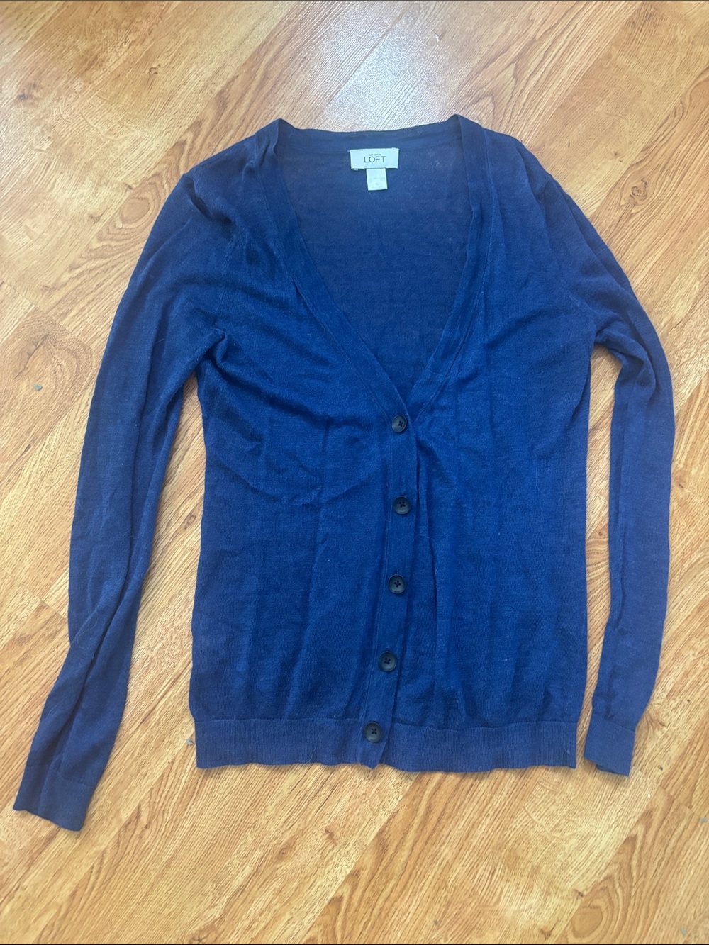 LOFT Navy Blue V-Neck Button-Front Cardigan